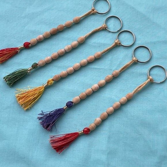 Key Chains Real Wood Beads Handmade Keychains Key Holder Rings Lot of 5 - Picture 7 of 7